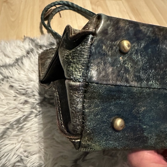 Patricia Nash tote teal/brown/gold 13 1/2 x 12 1/2 x 5 fuchsia/pink inter - Picture 10 of 11